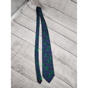 Vintage Alynn Neck Tie Let It Snow Christmas Trees Blue Green